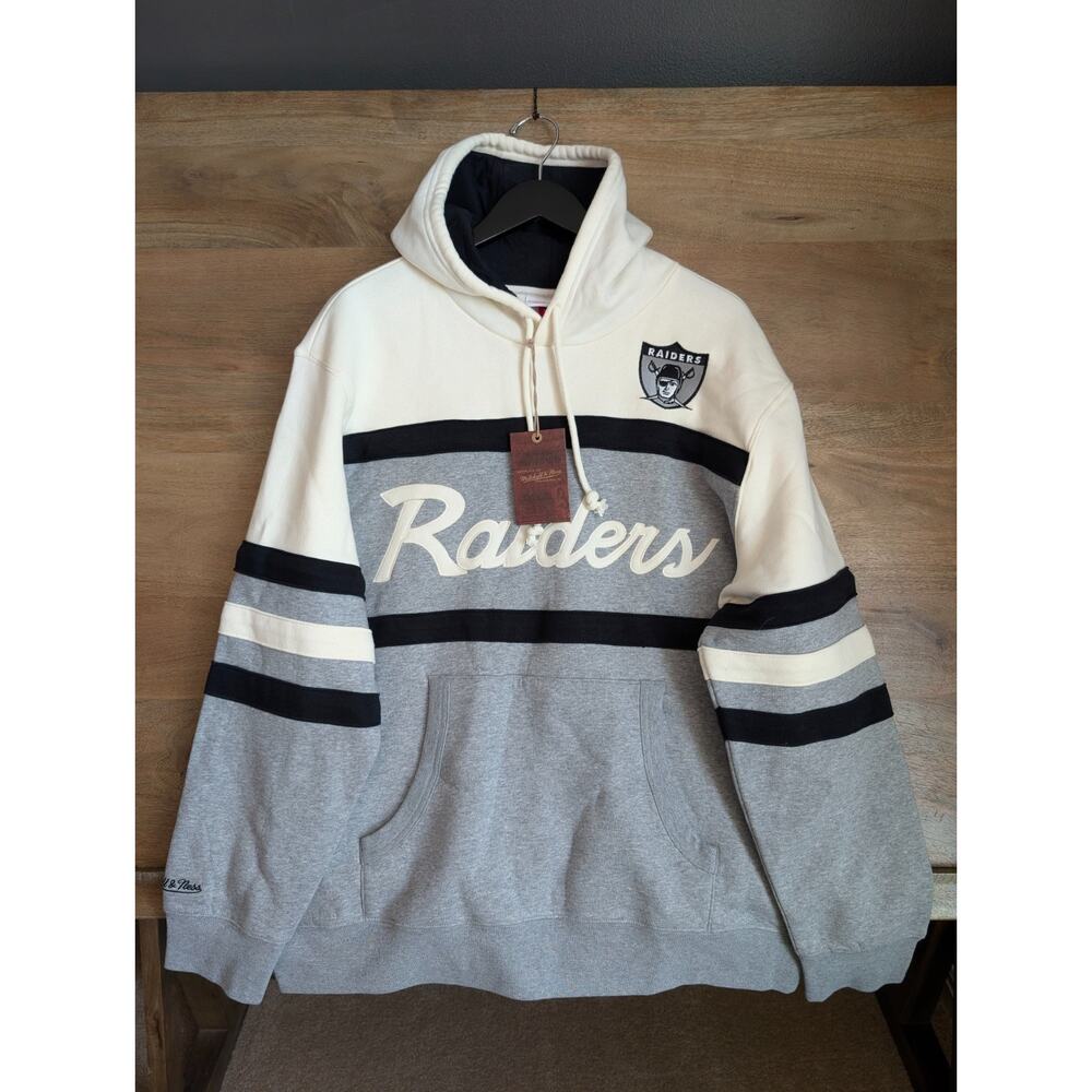 Vtg NFL Oakland Raiders Head Coach Hoodie Mens XL White Gray Mitchell & Ness NWT